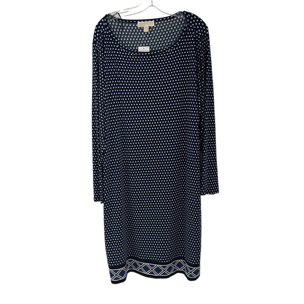 Michael Michael Kors Black Royal Blue Long Sleeve Scoop Neck Dress Women's 3X